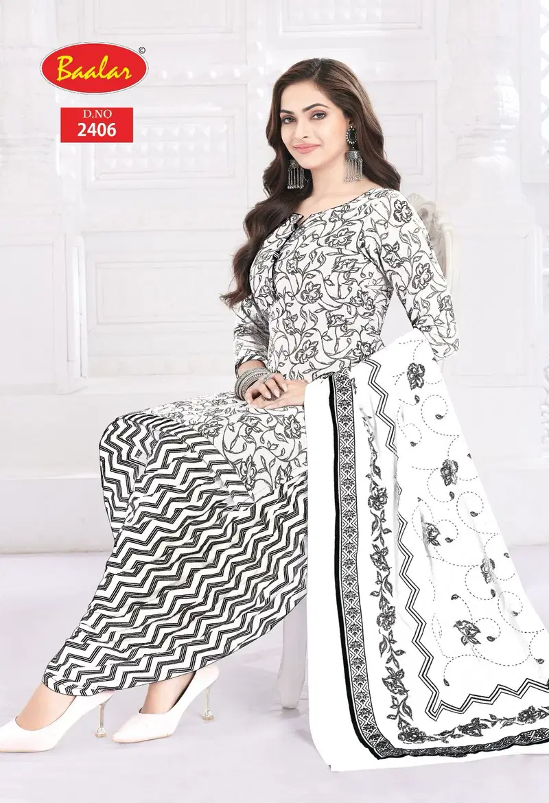 Black & White Patiyala By Baalar Printed Cotton Dress Material Exporters In India